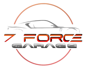 7 Force Garage logo, featuring a stylized car silhouette within a circular design, with the text 7 Force Garage below